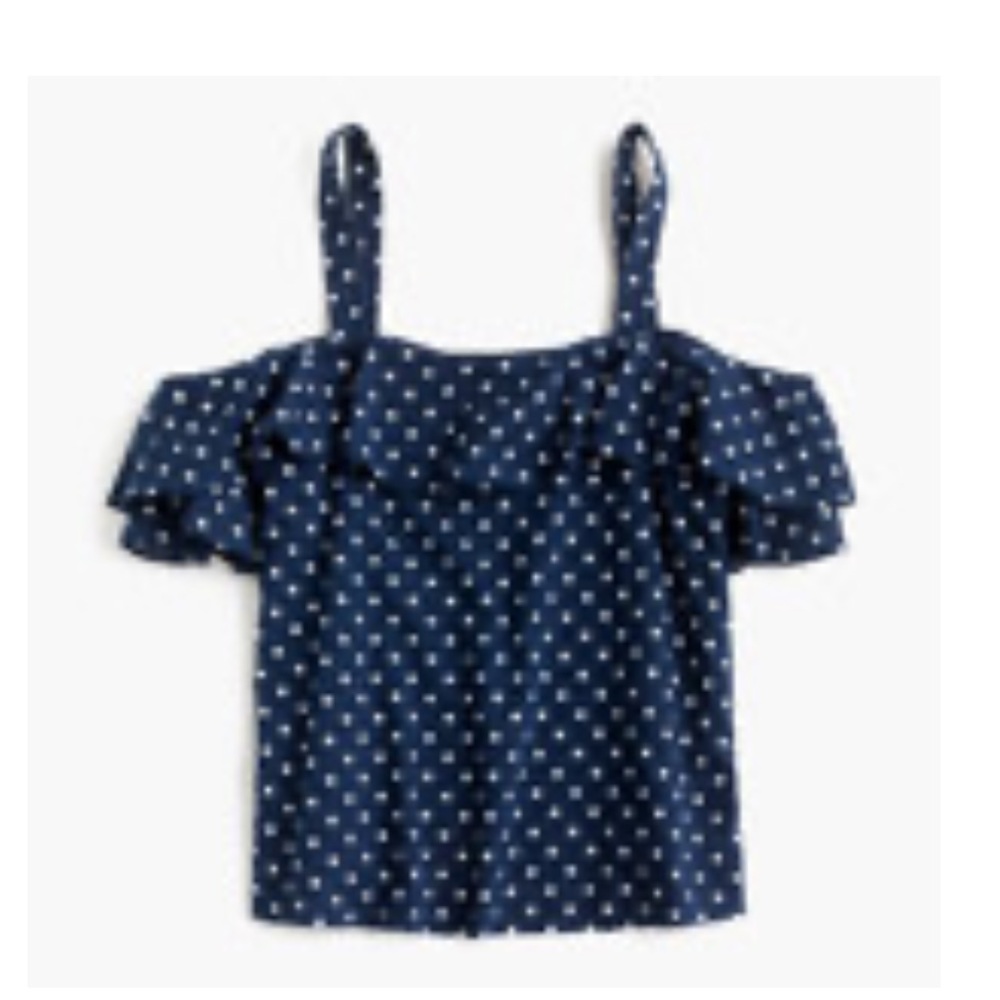 J Crew Navy Polka Dot Off-Shoulder Top - Picture 5 of 5